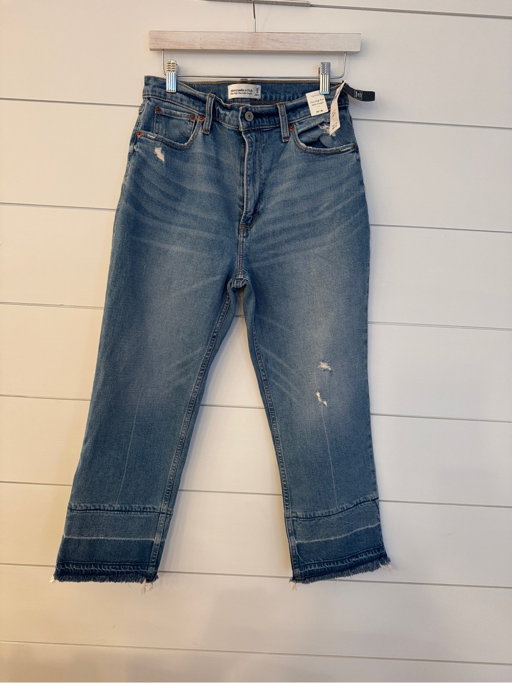 Abercrombie & Fitch Women's Cropped Distressed Jeans - Blue Denim